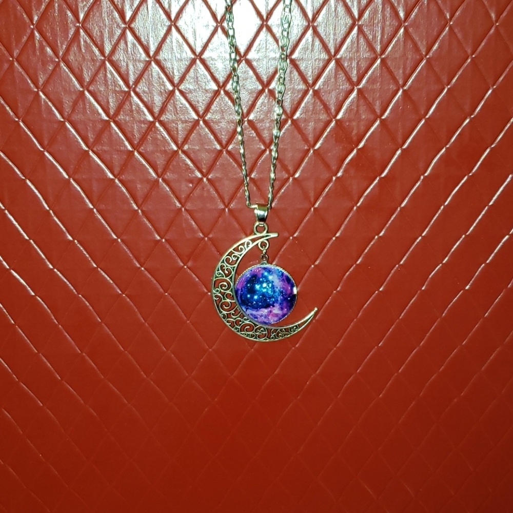 Silver moon/galaxy necklace